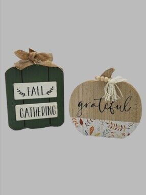 Rustic Farmhouse Wood Pumpkin Table Decor - Grateful & Fall Gathering